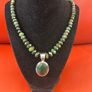 Jay King dark green apatite faceted bead necklace with sterling silver pendant.
